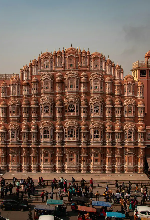This is the Hawa Mahal, known as the "Palace of Winds," located in Jaipur, Rajasthan, India. 