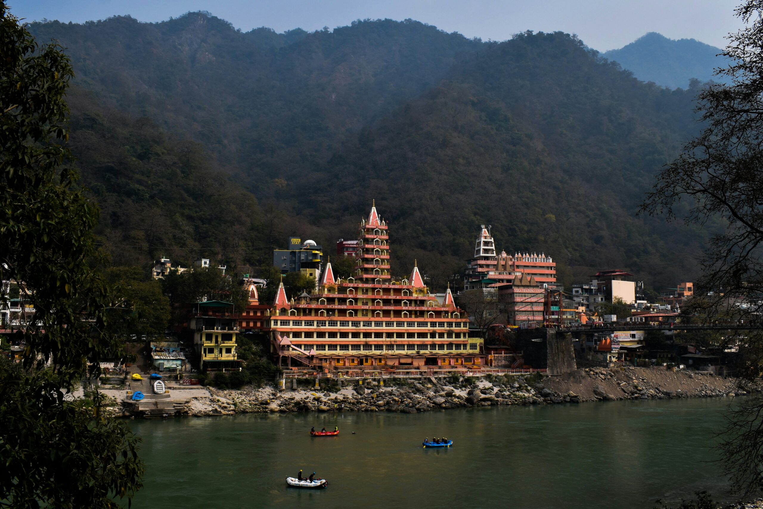 The Trayambakeshwar Temple in Rishikesh, a prominent holy site located on the banks of the sacred Ganga River.