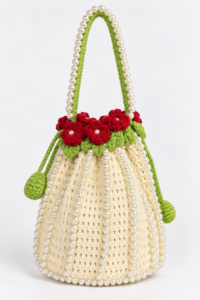 Pearl & Rose Crochet Potli Handbag red