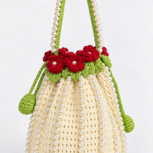 Pearl & Rose Crochet Potli Handbag red